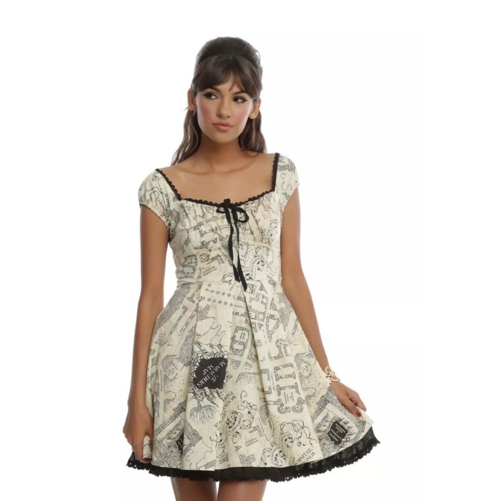 Harry Potter Marauder's Map Dress fit and flare lace black underlay Sleeveless